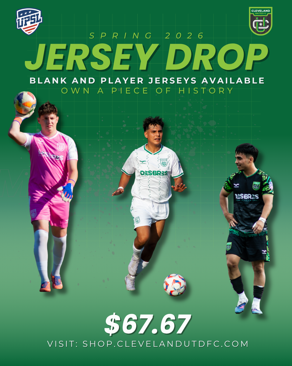 Own a piece of Cleveland United FC history. (Spring 2026 Jersey, including players worn)
